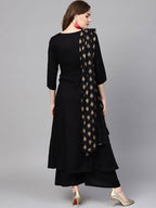 Yufta Women Black Solid Kurta with Palazzo & Dupatta