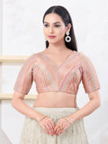 Joban Fashion Peach Jacquard Elbow Sleeveless Back Open Blouse