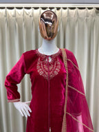 Vastranavya Pink Velvet Sequence Embroidery Work Kurta & Bottom With Dupatta - Distacart