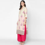 Cheera Hand Block Print Cream Straight Kurta (MAAI-061K)