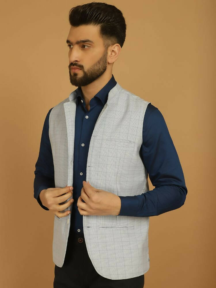 Even Apparels Nehru Jacket With Welt Pockets - Blue