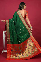 Jyoti Fashion Women's Bottle Green Paithani Silk Zari Woven Saree with Blouse