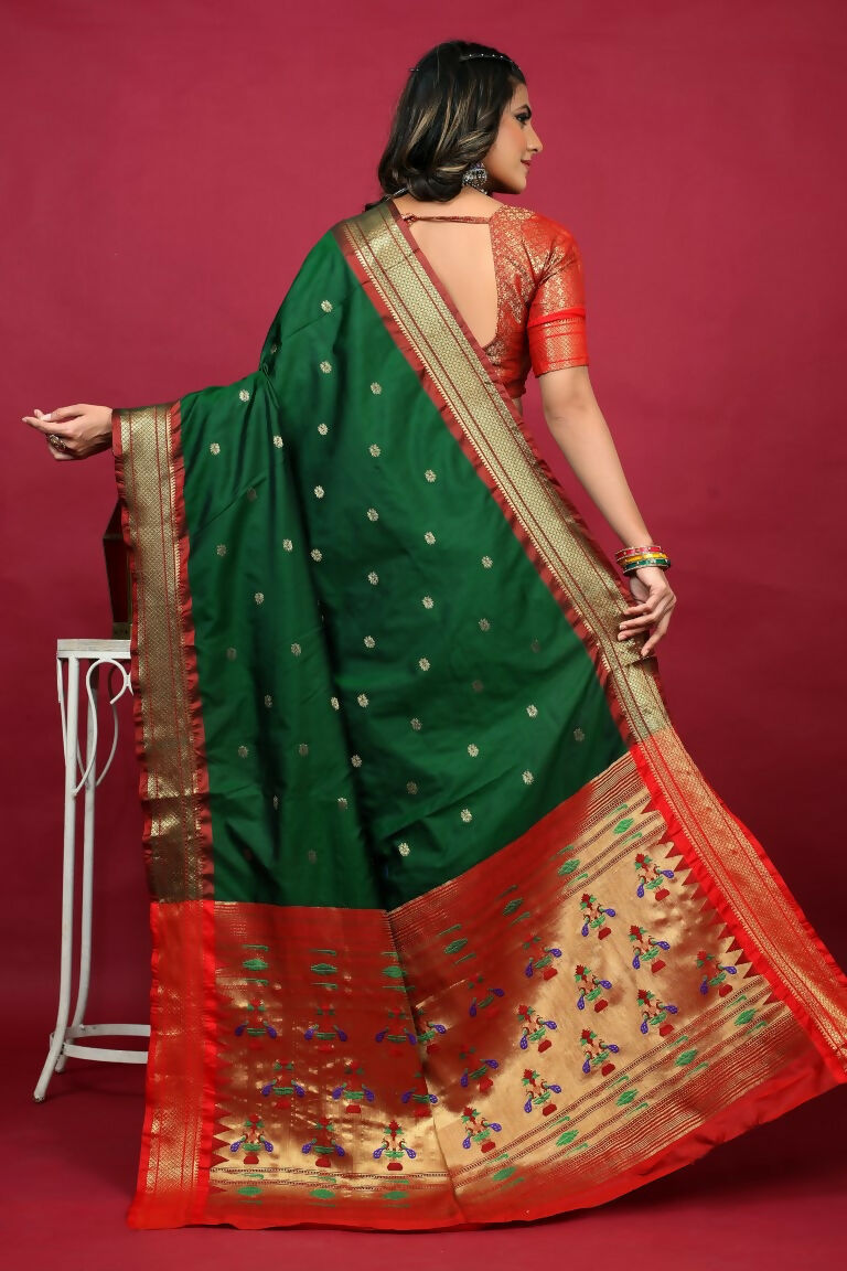 Jyoti Fashion Women's Bottle Green Paithani Silk Zari Woven Saree with Blouse
