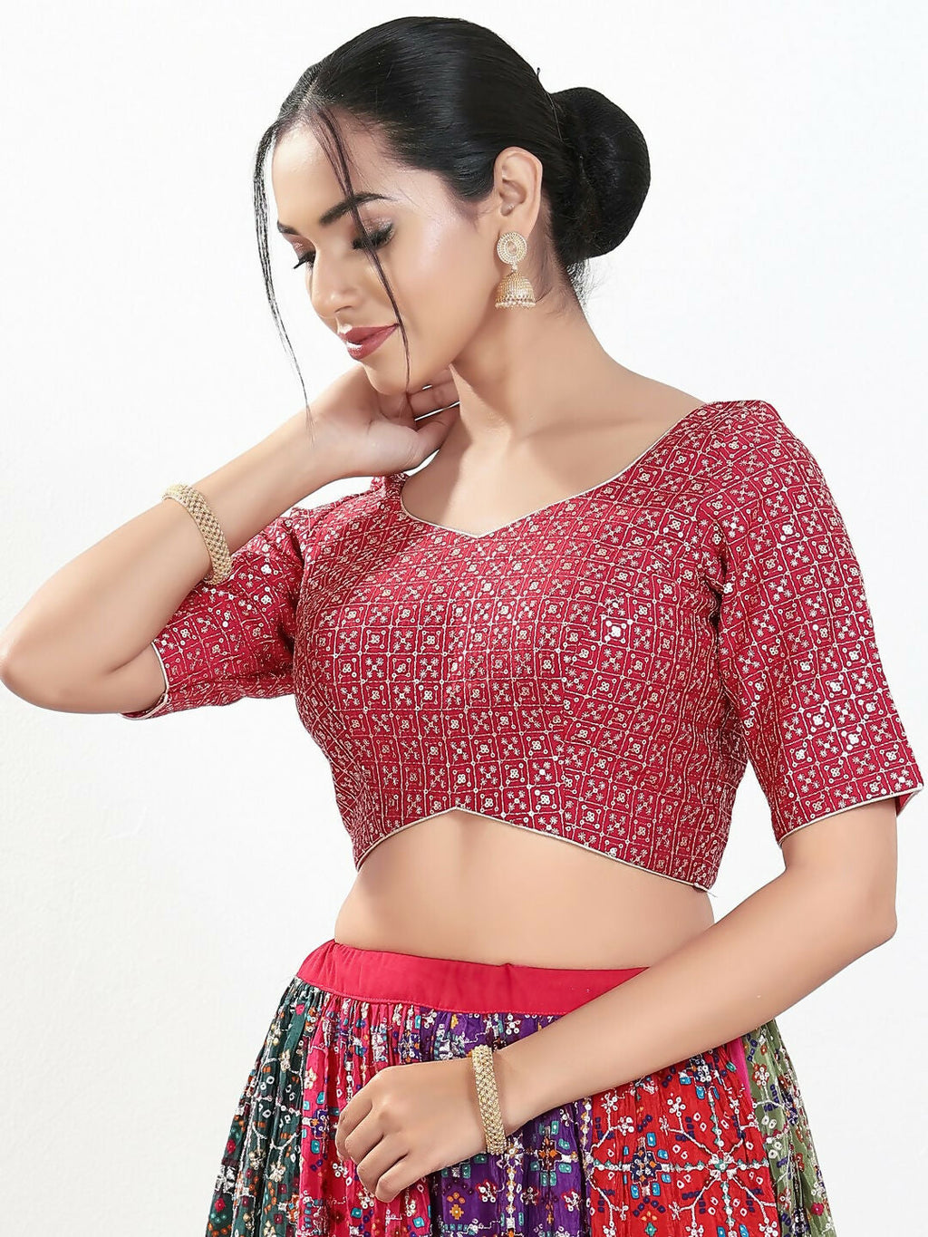 Joban Fashion Pink Silk Padded Blouse With Sweetheart Neck Elbow Sleeves - Distacart