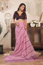 Joban Fashion Coral Pink Paisley & Geomatric Linen Ready To Wear Saree With Unstitched Blouse - Distacart