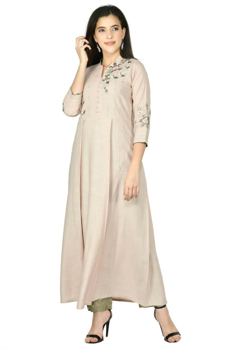 Joban Fashion Beige Cotton Rayon Kurta Set