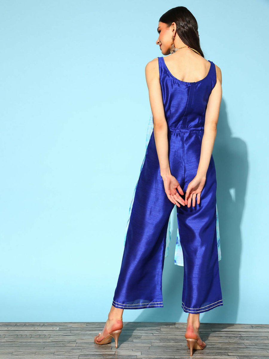 Ahalyaa Womens Royal Blue Poly Silk Printed Jumpsuit - Distacart