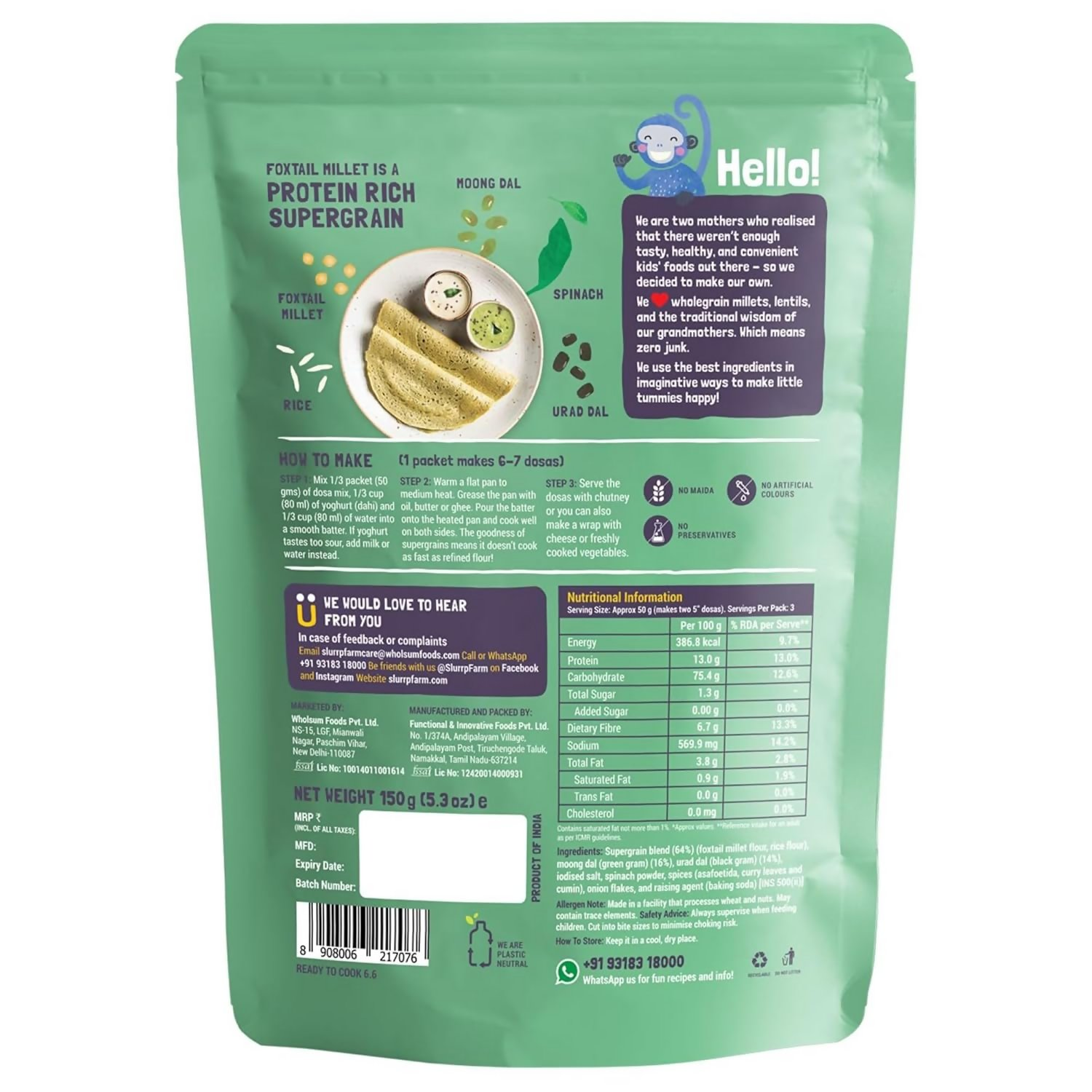 Slurrp Farm Spinach And Beetroot Millet Dosa Mix Combo - Distacart