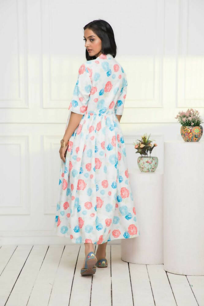 Myshka Women Multi - Floral Rayon A-Line V-Neck Dress - Distacart