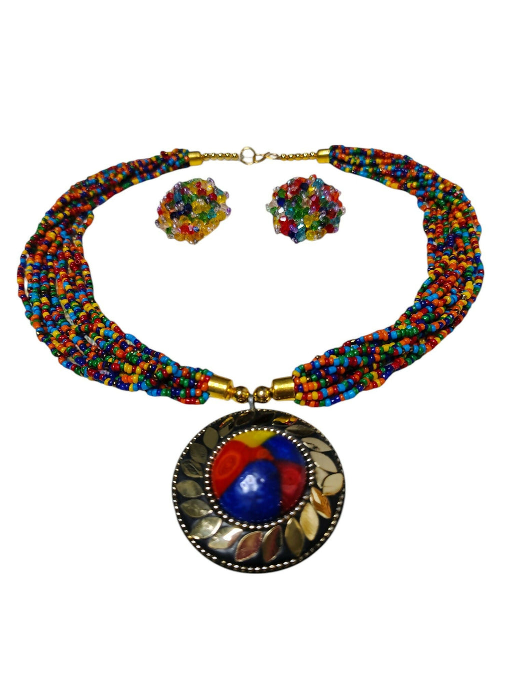Inhanns All-Day Statement Beaded Necklace Set - Multi Colour