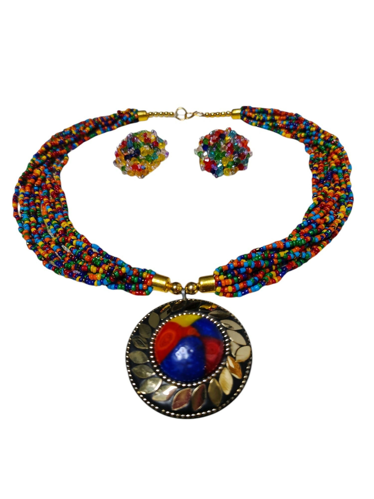 Inhanns All-Day Statement Beaded Necklace Set - Multi Colour