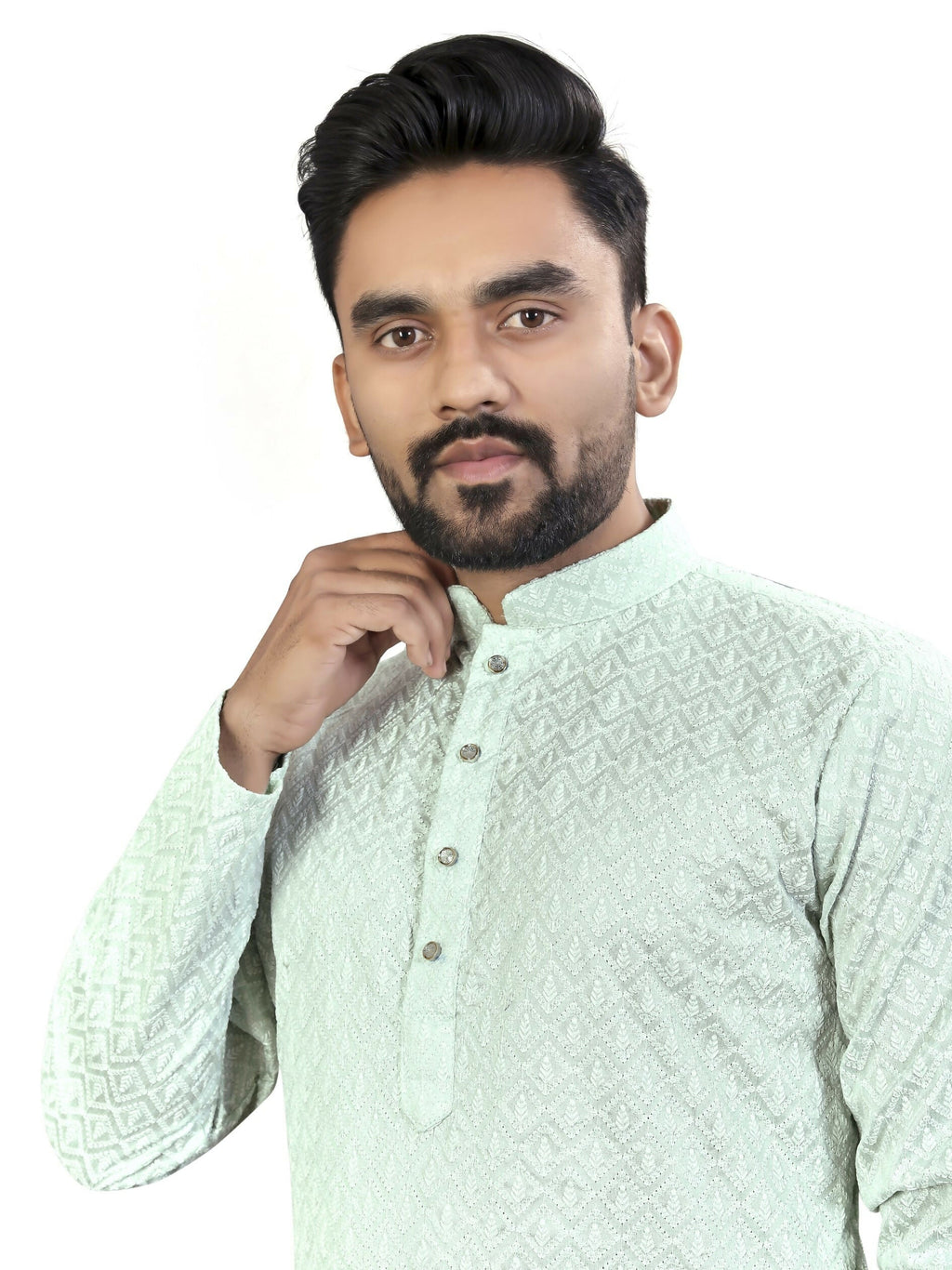 Anaita Sky_Blue Lucknowi Work Silk Straight Kurta
