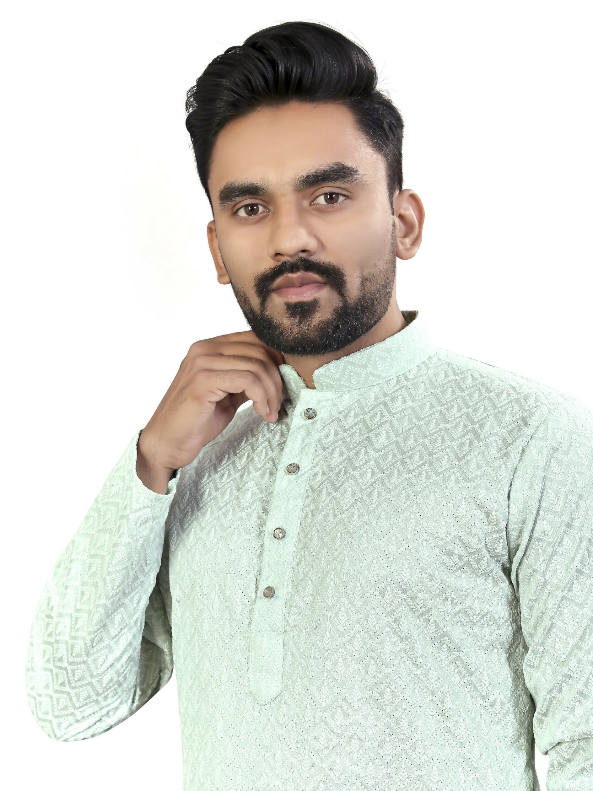 Anaita Sky_Blue Lucknowi Work Silk Straight Kurta