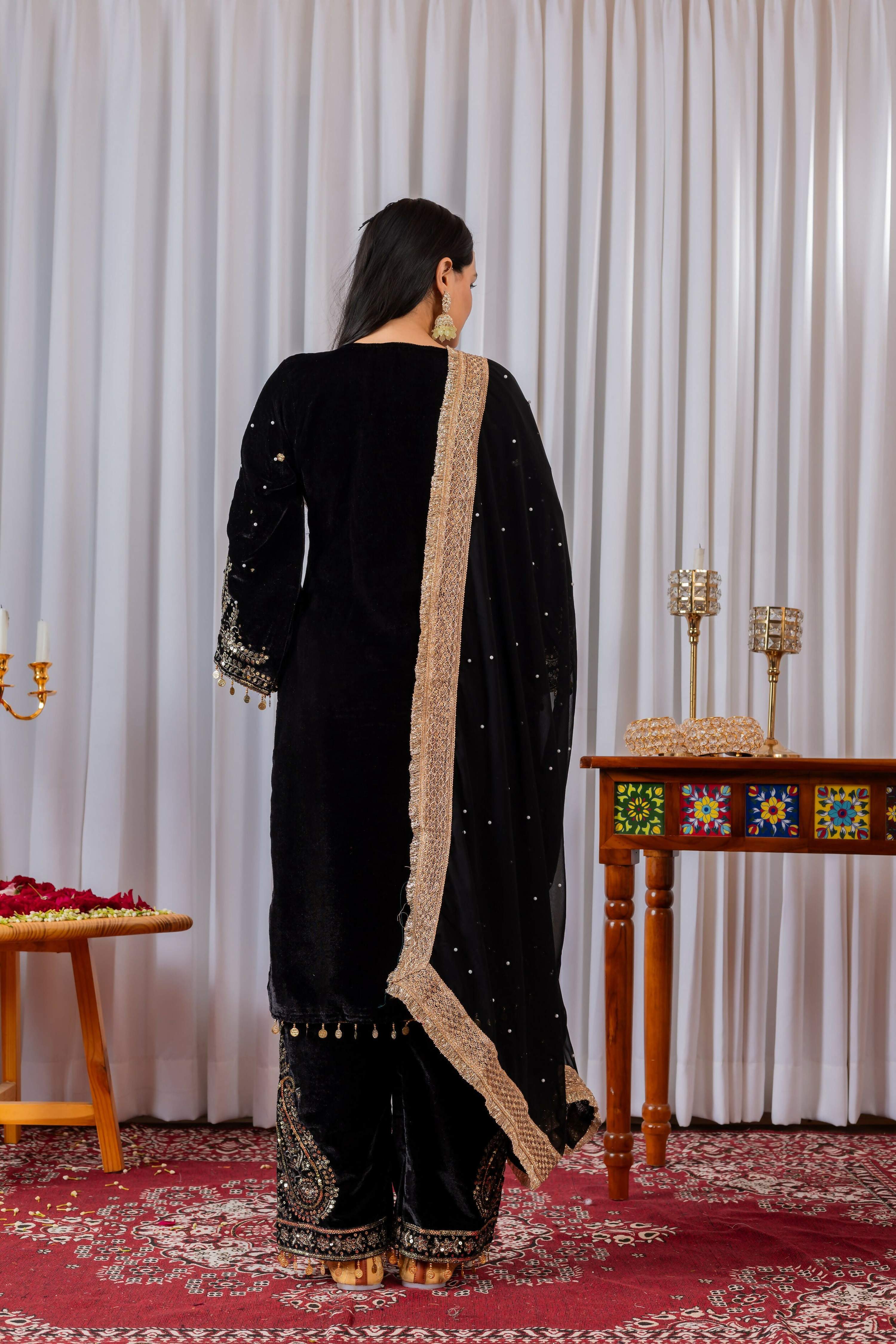 Teeya Creation Black Color Velvet Silk Embroidery Work Party Wear Suit - Distacart