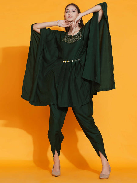 Women Republic Green Kaftan With Hand Embellishment And Dhoti Salwaar