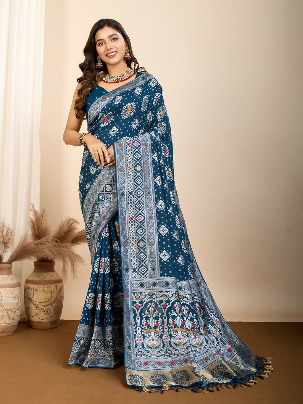 Teal Blue Soft Silk Woven Meenakari Designer Saree - Vedanti