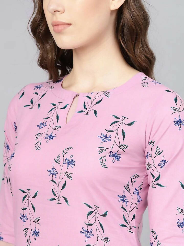 Vamika Printed Cotton Pink Party Wear/Casual Wear Women's Kurta Set/Suit - Distacart