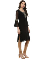 Ahalyaa Women's Black Georgette Glitter Print Kurta - Distacart