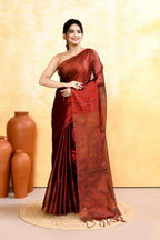 Piyari Fashion Women's Maroon Dual Tone Organic Tissue Saree With Blouse Piece - Distacart