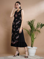 Myshka Women's Black Floral Printed Gown Dress - Distacart