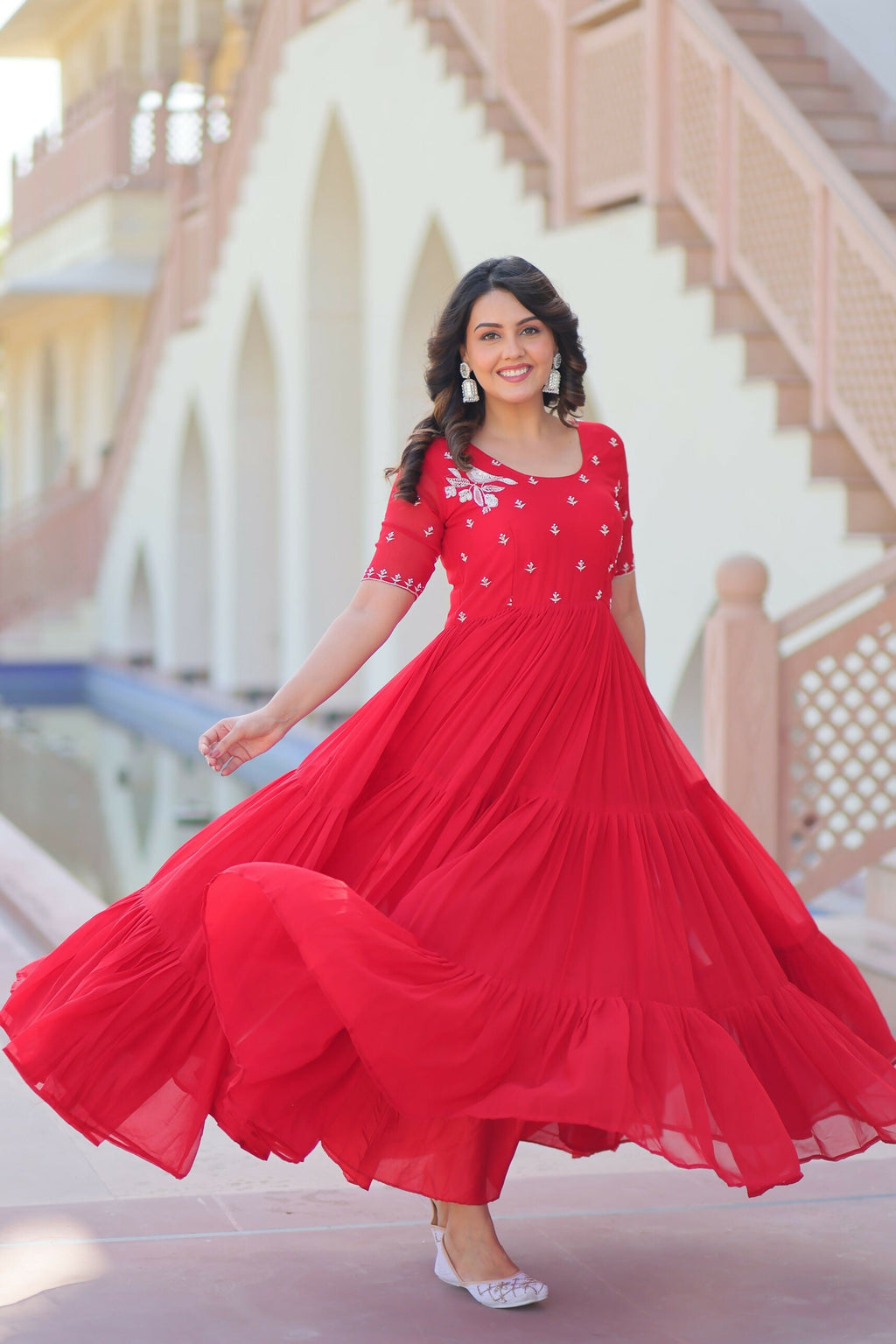 Joban Fashion Red Georgette Sequence Embroidery Work Gown - Distacart