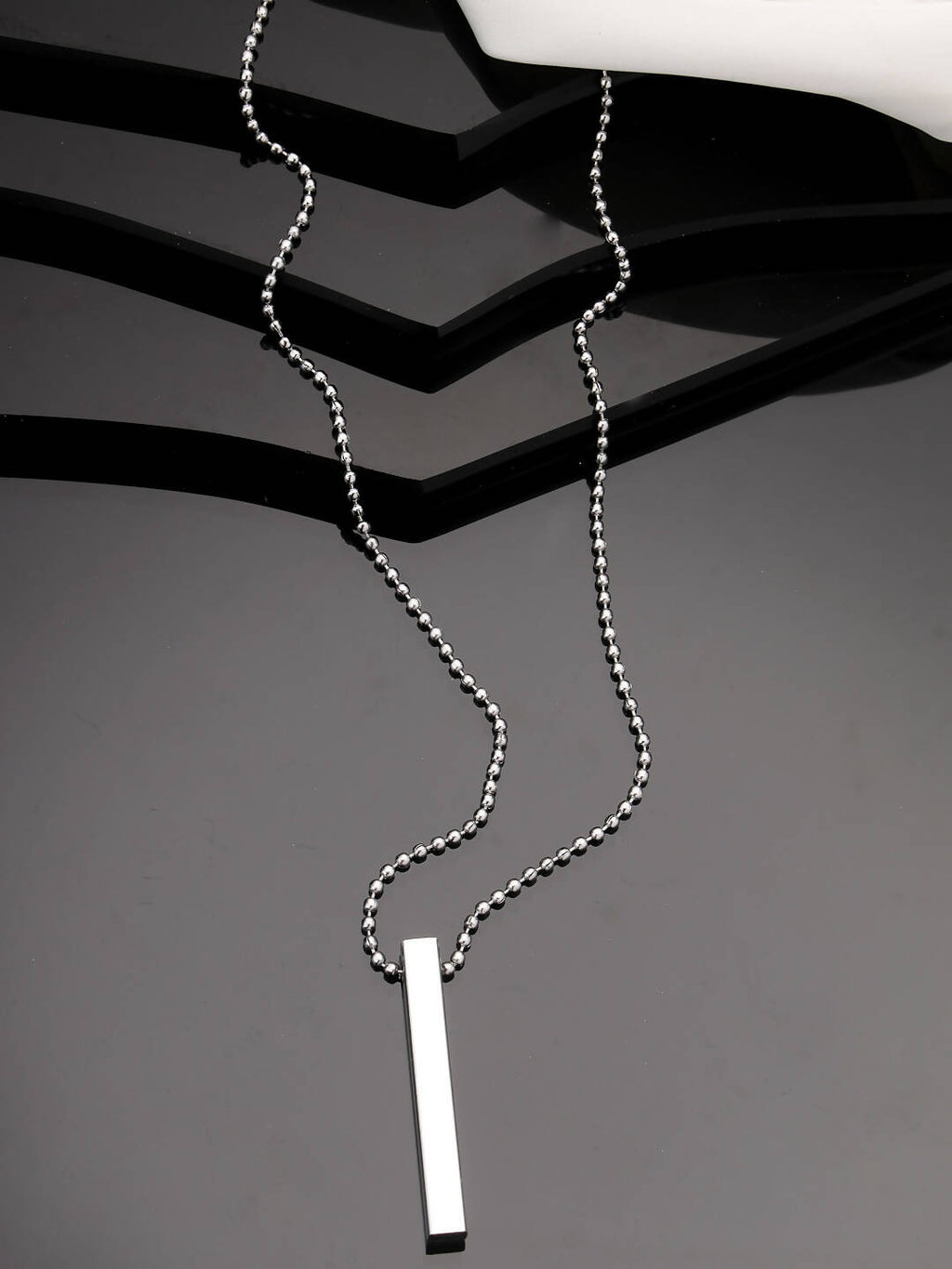 NVR Men's Silver Rhodium Plated Bar Pendant & Chain