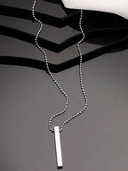 NVR Men's Silver Rhodium Plated Bar Pendant & Chain