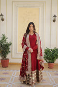 Jyoti Fashion Women's Maroon Faux Blooming Sequins Zari Embroideredy Anarkali Dress with Dupatta
