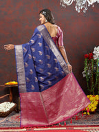 Lorenvalley Fashion Navyblue Soft Silk Woven Design Zari Weaving Saree