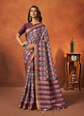 Purple Rangkat and Crepe Silk Aztec Saree With Unstitched Blouse Piece - Mohmanthan Royal Saachi