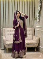 Teeya Creation Wine Color Faux Georgette Embroidery Work Long Party Wear Gown - Distacart