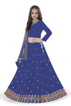 Dwiden Royal Blue Queen Tafetta Sattin Semi-Stitched Girl's Lehenga Choli