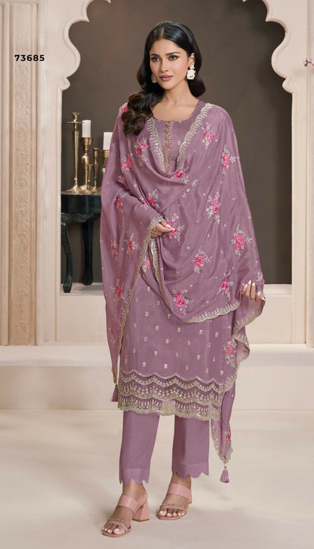 Anaita Purple Silk Embroidered Stitched Salwar Suit