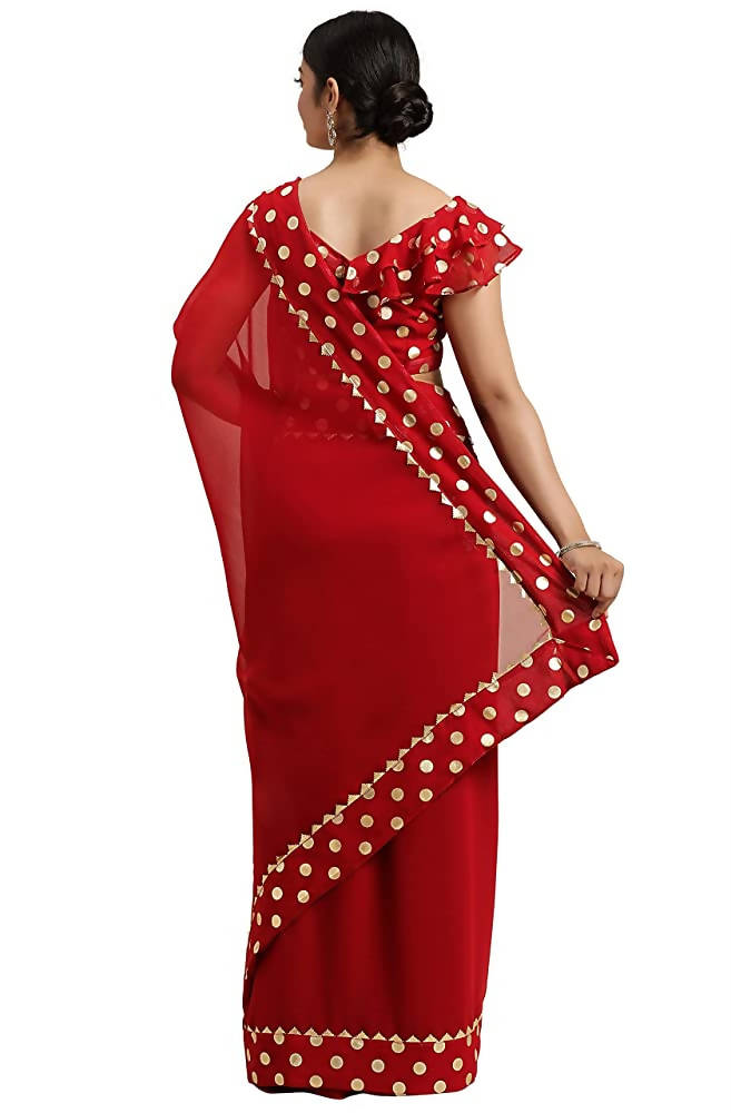 Janasya Women's Red Poly Georgette Printed Saree With Blouse Piece