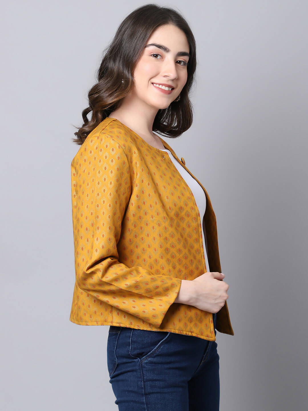 Even Apparels Yellow 100% Viscose Open Front Statement Women's Jacket