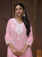 The52 Women's Beautiful Thread Work Cotton satin Fabric Flared Kurta Pant and Dupatta Set - Distacart