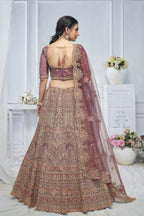 Kesar Fab Onion-Pink Net Embroidered Lehenga