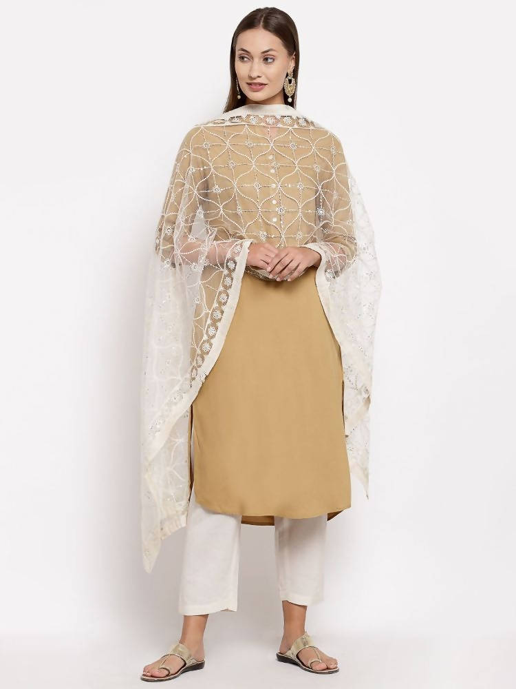 Myshka Women's Beautiful White Net Solid Casual Dupatta