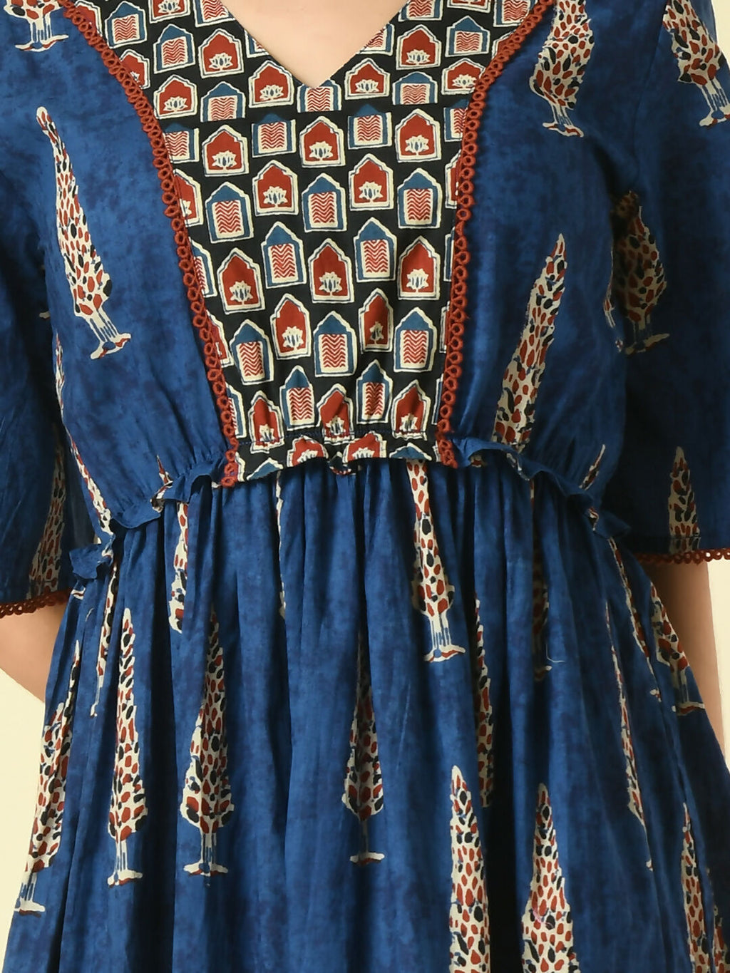 Myshka Women's Blue Printed Cotton Party Dress - Distacart