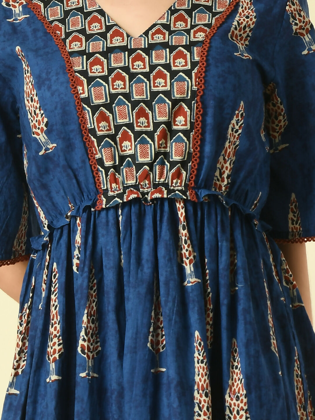Myshka Women's Blue Printed Cotton Party Dress - Distacart