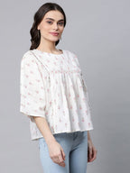 Ahalyaa Off White Pure Cotton Floral Printed Tunic - Distacart