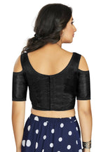 Aastha Fashion Women's Black Art Silk Cold Shoulder Sleeve Readymade Blouse