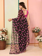 Black Georgette Designer Printed Ready To Wear Saree - Elite