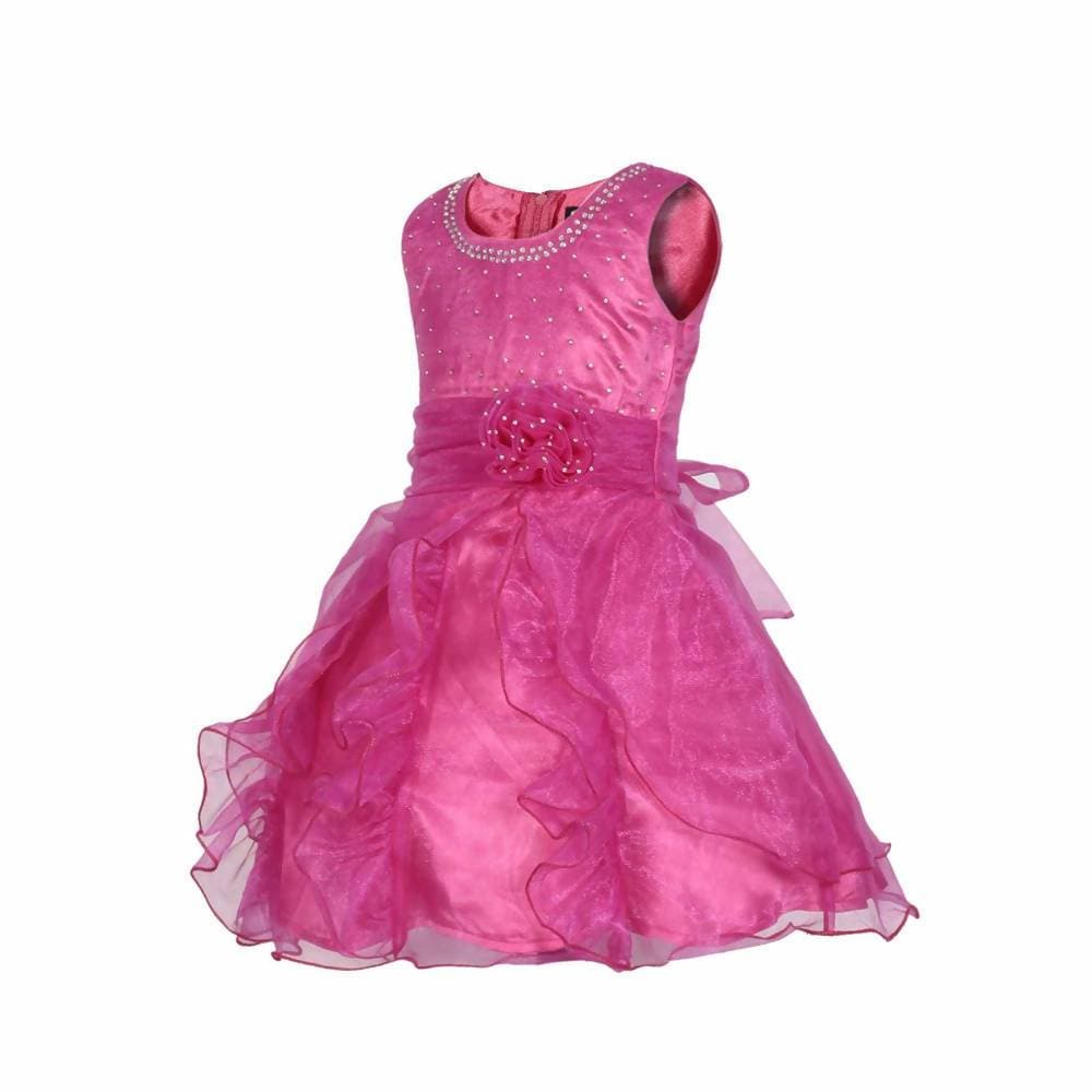 Asmaani Baby Girl's Pink Color Satin Knee Length Frock (AS-DRESS-22139)