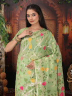 Shree Shyam Fashion Linen Cotton Green Saree - Distacart