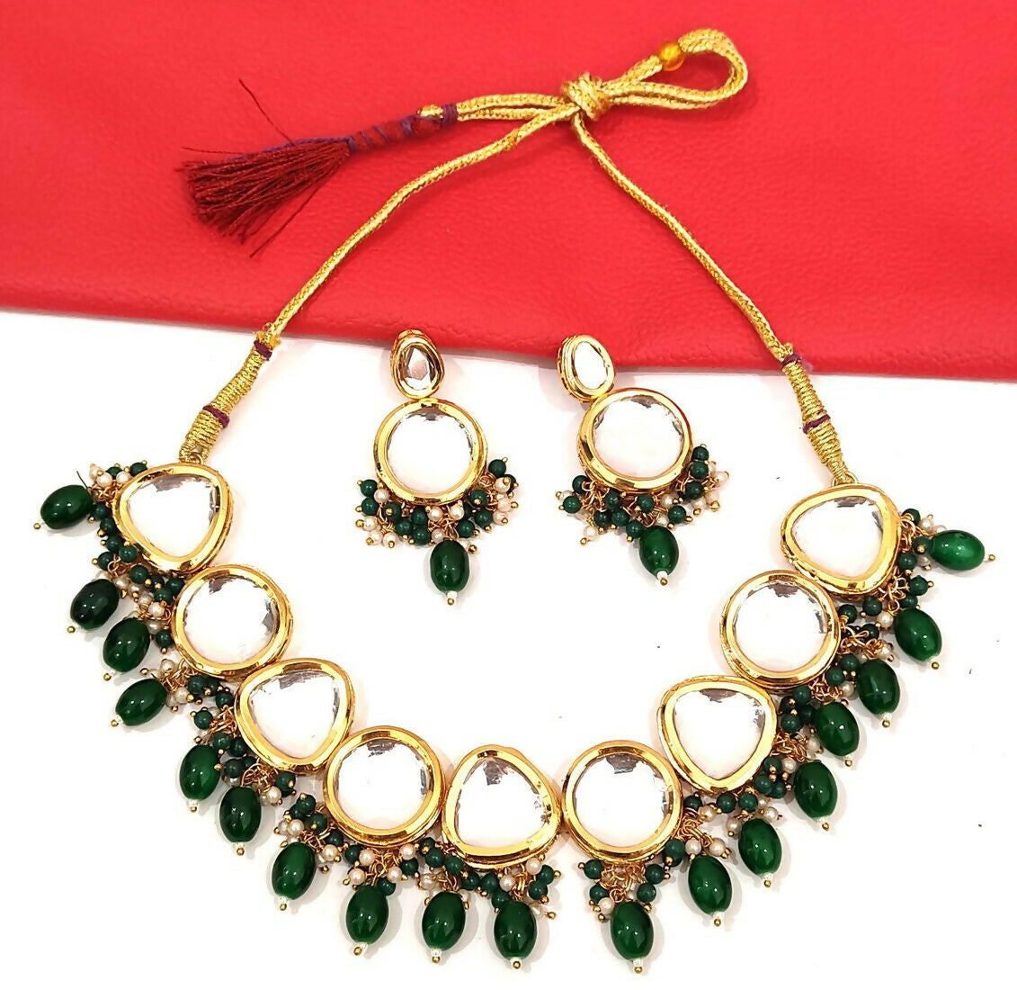 Joban Fashion Hand Made High Quality Gold Plated Base Metal Alloy Kundan Stone Studded Kundan Jewellery Set