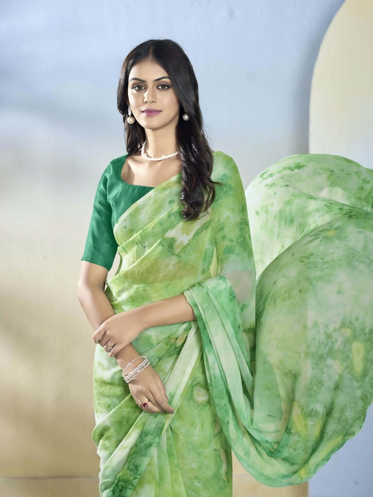 Sea Green Georgette Designer Printed Ready to Wear Saree - Samyana