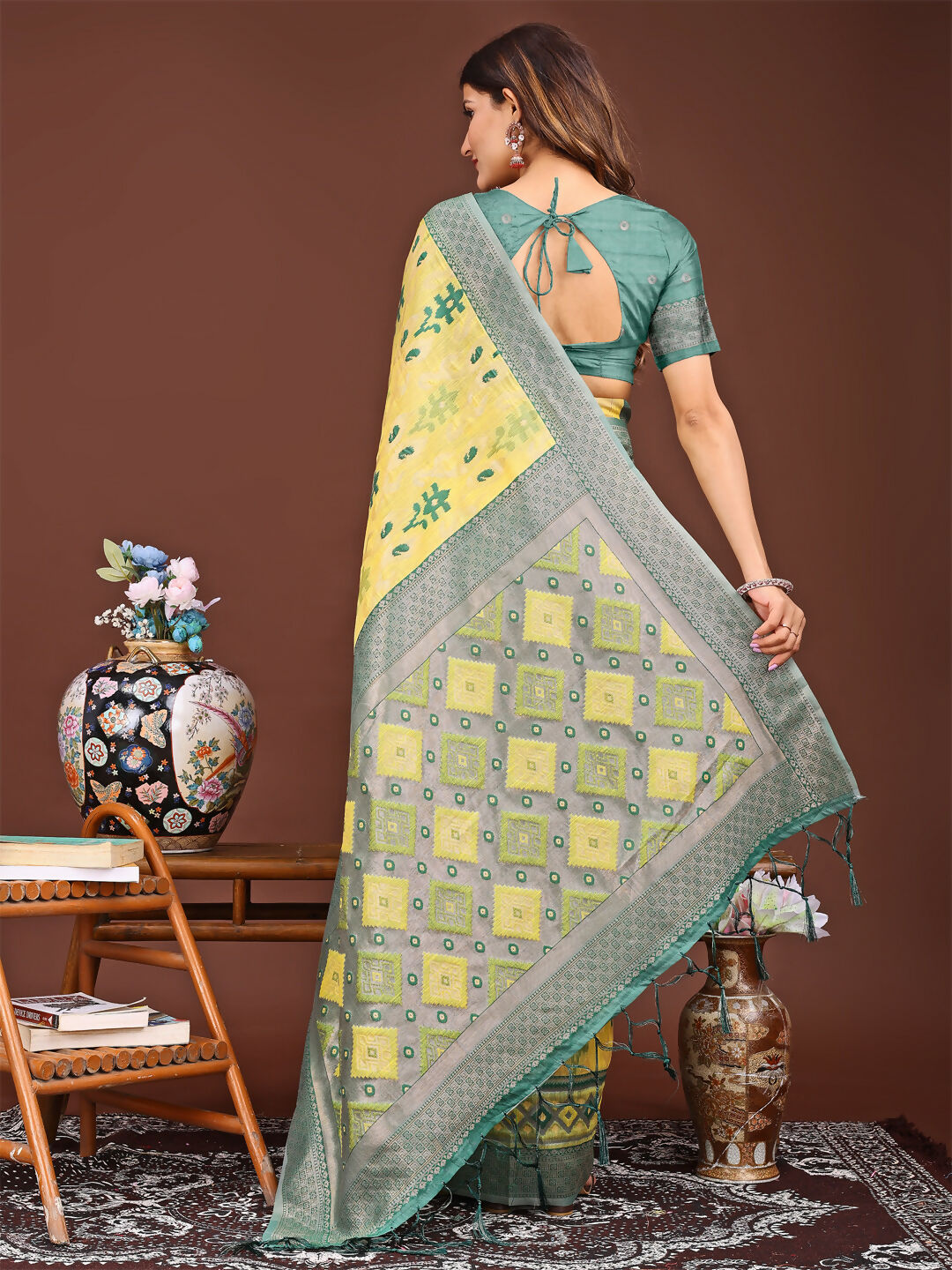 Shree Shyam Fashion Linen Cotton Yellow Saree - Distacart