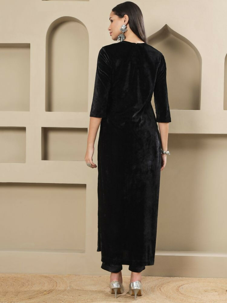Joban Fashion Women Black Velvet Hand Embellishment Stitched Kurta Set - Distacart