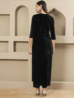 Joban Fashion Women Black Velvet Hand Embellishment Stitched Kurta Set - Distacart
